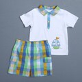 Absorba Toddler Boy's Sail Boat Polo Shirt and Plaid Shorts