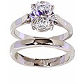 Silvertone Oval Cut Solitaire Ring and Band