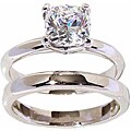 Silvertone Cushion-cut Solitaire Ring and Band