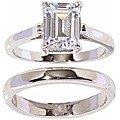 Silvertone Emerald-cut Solitaire Ring and Band