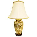 Round Cream/ Gold Scrolls 1-light Porcelain Jar Lamp