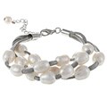 Silver Suede White Freshwater Pearl Bracelet (9-10 mm)