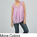 Simply Irresistible Women's Sheer Overlay Crochet Trim Babydoll Top