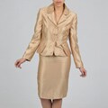 Signature by Larry Levine Women's Iridescent Gold Peplum Shimmer Skirt Suit