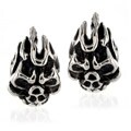 Stainless Steel Clear Cubic Zirconia Flaming Demon Skull Earrings