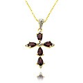 14k Gold over Silver Garnet and Diamond Accent Cross Necklace