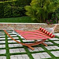 Cantina Arc Hammock Stand with Striped Poly Hammock with Bolster Pillow
