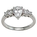 Sterling Silver Pear and Round Cubic Zirconia Engagement-style Ring