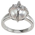 Sterling Silver Faux Pearl and Cubic Zirconia Anniversary-style Ring