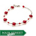 Handmade Murano Glass, 24kt Gold Foil and Sterling Silver and Swarovski Crystal Bracelet in Red