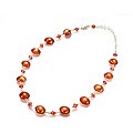 Handmade Murano Glass, 24kt Gold Foil and Sterling Silver Necklace in Coral