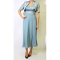 Women's Two-piece Blue Long Dress/ Cropped Jacket Set