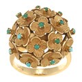 18k Yellow Gold Floral Turquoise Estate Ring