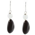 Crystale Silvertone Genuine Onyx and White Quartz Teardrop Earrings