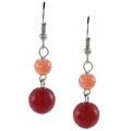 Crystale Silvertone Red Jade and Coral Bead Drop Earrings