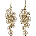 Roman Goldtone Beige Faux Pearl Cluster Dangle Earrings