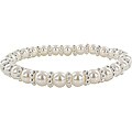 Roman Silvertone Rondelle Cream Faux Pearl Stretch Bracelet