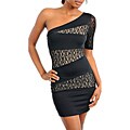 Stanzino Women's One Shoulder Black Lace Panel Dress