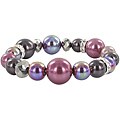 Roman Purple and Grey Faux Pearl Faceted Stretch Bracelet