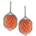 14k White Gold Carved Coral and 1 4/5ct TDW Diamond Estate Earrings (H-I, SI1-SI2)