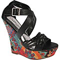 Elegant by Beston Women's 'Limbert-3' Black Peacock Wedges
