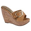 Elegant by Beston Women's 'Tivan-3' Camel Slip-on Cork Platform Wedge Sandals