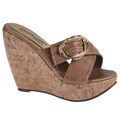 Elegant by Beston Women's 'Tivan-3' Taupe Slip-on Cork Platform Wedge Sandals