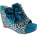 Elegant by Beston Women's 'Flower-2' Blue Platform Slip-ons