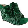 Elegant by Beston Women's 'Flower-2' Green Platform Slip-ons