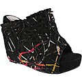 Elegant by BestonWomen's 'Flower-3' Black Platform Slip-ons