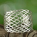 Handcrafted Alpaca Silver 'Intricate Weave' Cuff Bracelet ( Mexico)