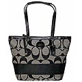 Coach Black Canvas Leather Stripe Tote