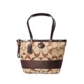Coach Signature Stripe Tote 17433 Khaki/Mahogany