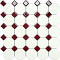 Somertile 11-5/8x11-5/8-inch Victorian Octagon White with Burgundy Dot Porcelain Tile (Case of 10)