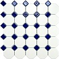Somertile 11-5/8x11-5/8-inch Victorian Octagon Matte White with Cobalt Dot Porcelain Tile (Case of 10)