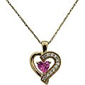 Jenne Gemstone 14k Gold over Silver Created Pink Sapphire and CZ Necklace