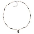 Charming Life Pewter FW Pearl and Flower Barrel Necklace (7-8 mm)