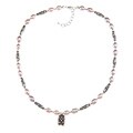 Charming Life Pewter Pink Pearl and Flower Barrel Necklace (7-8 mm)