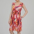 Argenti Women's Orange Abstract Print Half-pleated Knee-length Dress