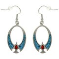 Pewter Created Turquoise and Red Block Stone Phoenix Eagle Earrings