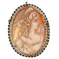 14k Yellow Gold Shell Cameo Estate Brooch