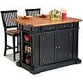 Home Style Black Distressed Oak Finish Kitchen Island and Barstools