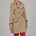 Vince Camuto Women's Faux Leather Trim Double Breasted Trench
