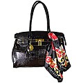 Vecceli Italy Black Crocodile Embossed Tote