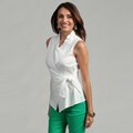 Kasper Women's White Pleated Neck Tie Waist Top
