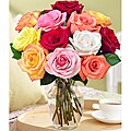 One Dozen Rainbow Roses with Ginger Vase