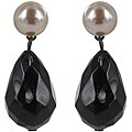 Roman Silvertone Black Crystal and Champagne Faux Pearl Earrings