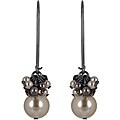 Roman Silvertone Brown Faux Pearl Cluster Dangle Earrings