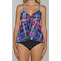 Island Pearls Missy's Black Plaid 2-piece Tankini
