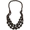 New! Kenneth Jay Lane 3-row Dark Wood Beads with Flat Discs Necklace
